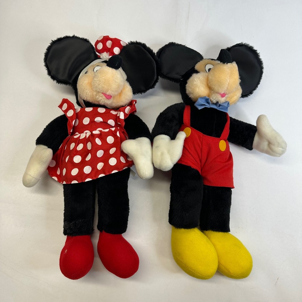 Vintage Disney Mickey and Minnie Mouse Plush Stuffed‎ Animal Set 16 Inch Taiwan